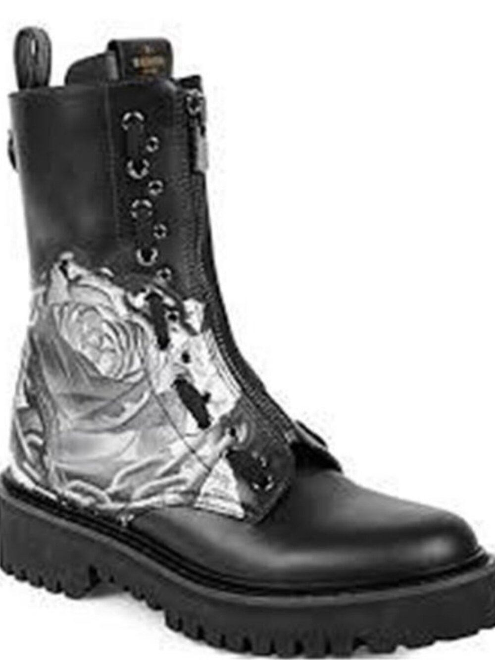 Valentino Garavani Naked Floral Rose Leather Combat Hiking Flat Boots